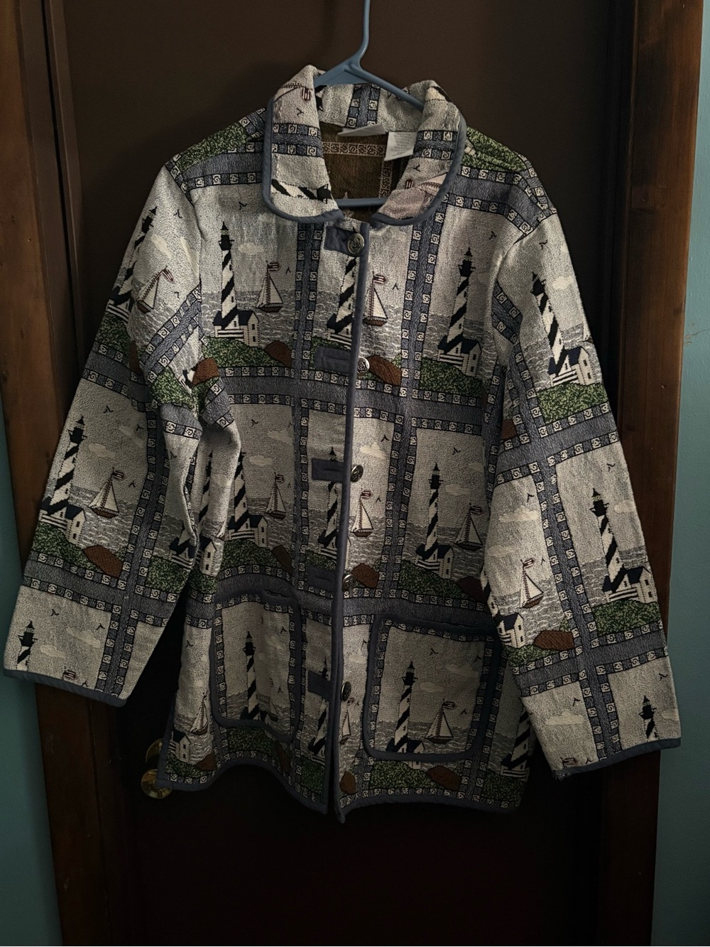 Blair Coastal Print Jacket - Blue, Gray, Green